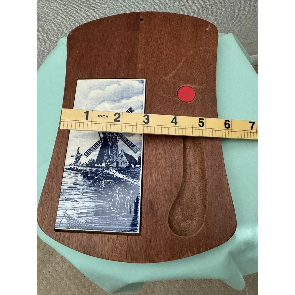 Dutch Windmill Vintage Blue & White Ceramic Tile & Wooden Surround Cheese Board